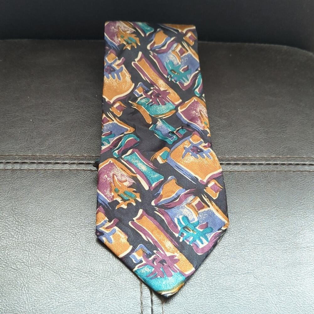 Vintage 80s Principe Art To Wear Abstract Funky Floral 100% Silk Tie